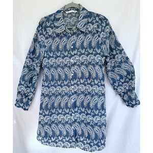 Zara | The Ivy Dress | Blue Cotton | Cutwork Embroidered Paisley | Button Up